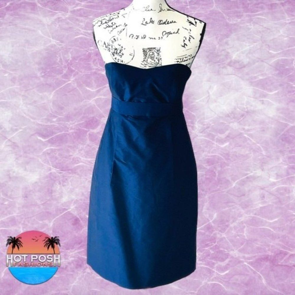 Simple Silhouettes New York Blue Silk Strapless Sweetheart Neck Mini Dress sz 6 